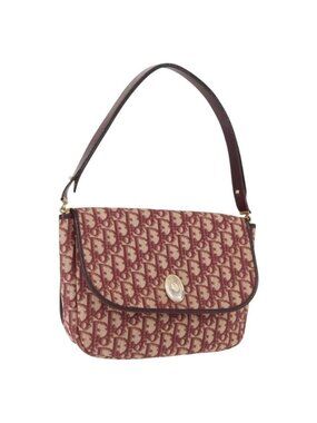 Authentic Christian Dior Trotter Canvas Shoulder Bag Red Gold